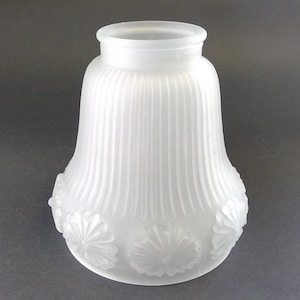 Embossed Glass Fixture or Fan or Sconce Lamp Fixture Shade 2.25" Fitter Flower rim & ribs