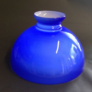 Student Parlor Lamp Globe Blue Cased Glass Oil Shade Kero 11 5/8&quot; fitter