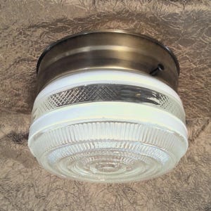 Opal White Glass Hall Light, Antique Brass Finish Flush Mount, 8"