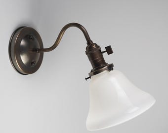 Opal Milk Glass Gooseneck Bell Shade Wall Sconce with Paddle Socket