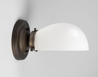 Vanity Opal Milk Glass Antique Brass Finish Hardware Wall Sconce Bathroom Lighting