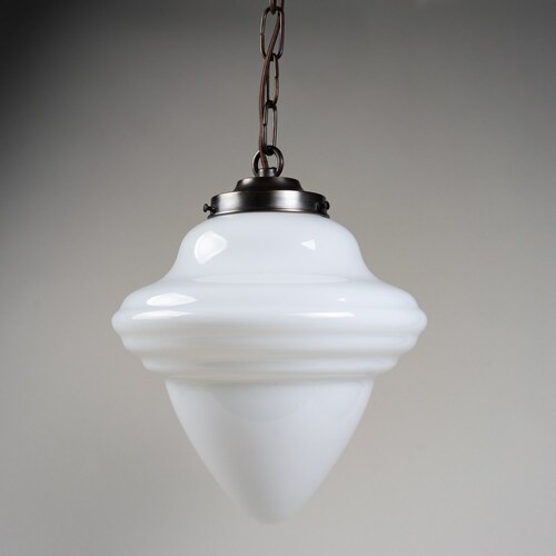 School House Art Deco White Glass Pendant Light Vintage 1930's light Style
