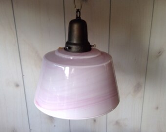 Bubblegum Pink Swirl Shade Pendant Glass Deco Style 3' wire Rustic Bronze