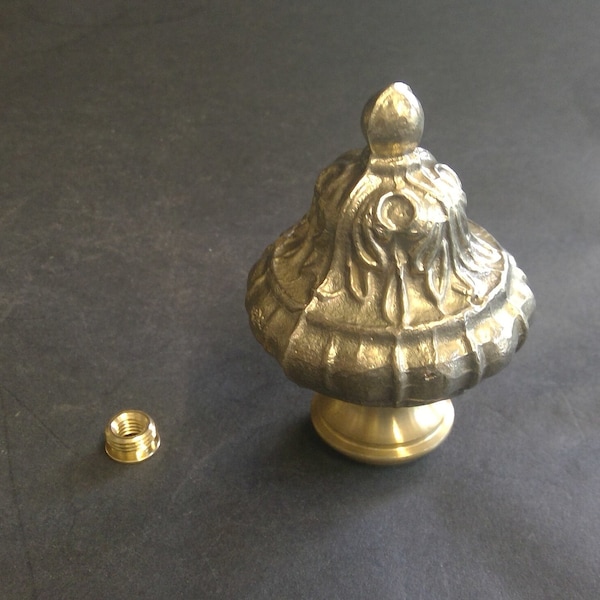 Solid Brass Decorative Finial, Lamp Topper Brushed Brass Finish or Finial 3 1/4" Hobby or Craft DYI