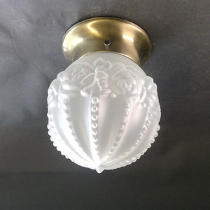 Rose Ball Shade Embossed Decorated Light Flush Mount in Antique Brass Finish and all parts to install