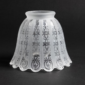 Acid etched embossed ribbed decorated 2 1/4&quot; fitter glass shade 4&quot; tall