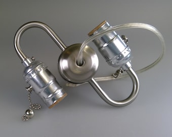 2 Lite Pull Chain Sockets Cluster Lamp Top in Nickel Finish with finial 14" leads
