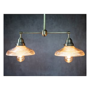 Two Light Holophane Style Glass Pendant Light Fixture Kitchen Island Bath
