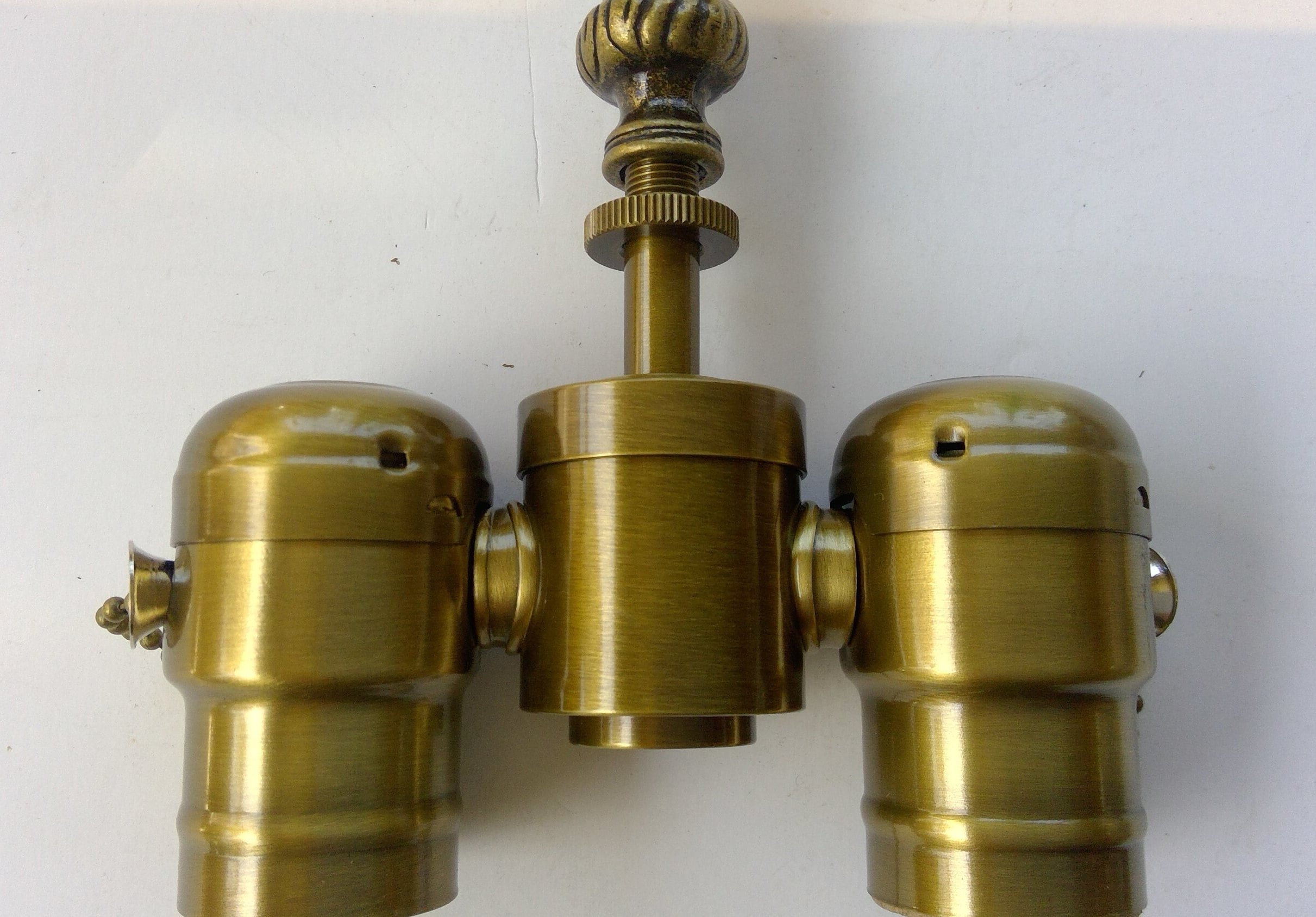 Twin Pull-Chain Pre-Wired E-26 Socket Cluster - Antique Brass Finish