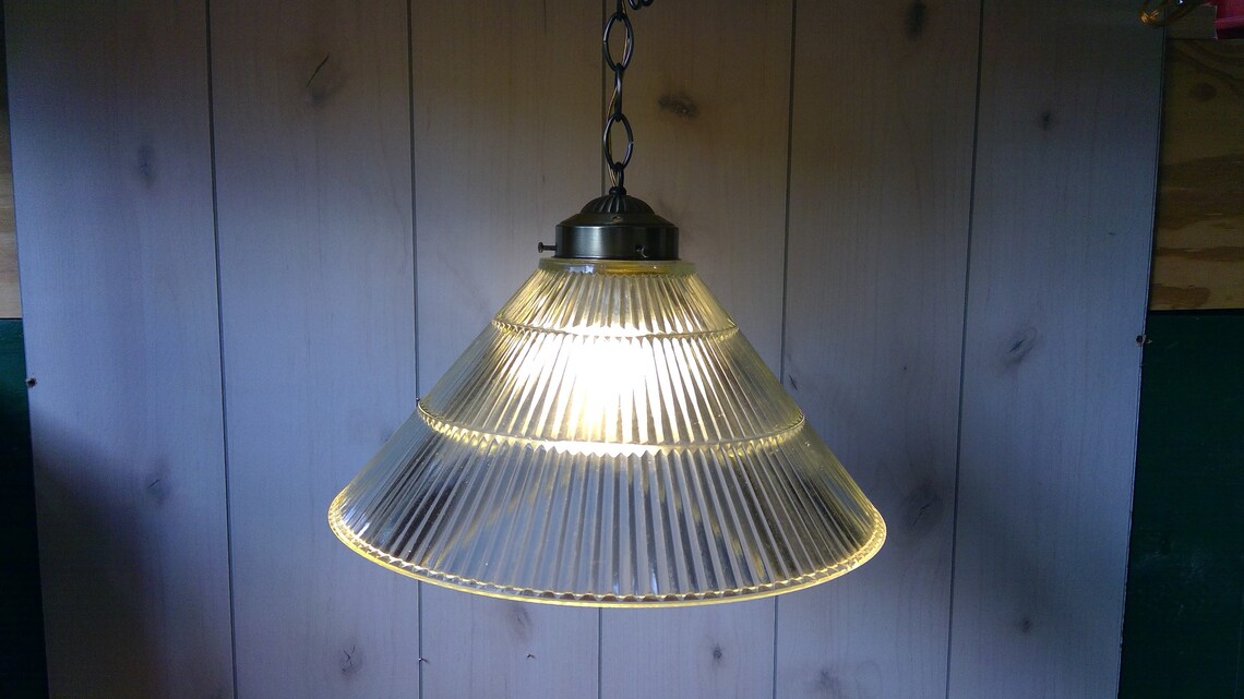 Anhänger rustikale Bronze 10 klar Holophane Stil Glas | Etsy