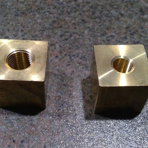 Square Solid Brass Block 1&quot; with 1/8&quot; or 1/4&quot;ips Tap Through Craft Hobby Lamp