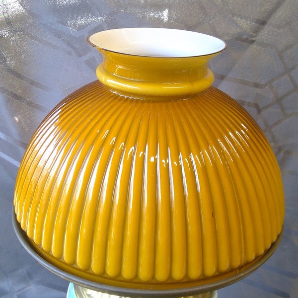 10" Amber / Butterscotch Ribbed 10" Parlor Lamp Shade Globe Rayo Style Oil Kero