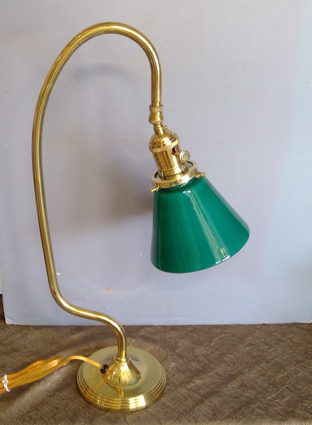 Swivel Desk Lamp Green Glass Shade Desk Lamp Polished Brass Etsy