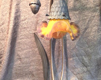 Vintage Art Nouveau Desk Lamp Art Glass Shade Vianne Co, France
