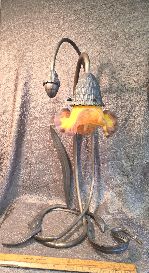 Vintage Art Nouveau Desk Lamp Art Glass Shade Vianne Co, France