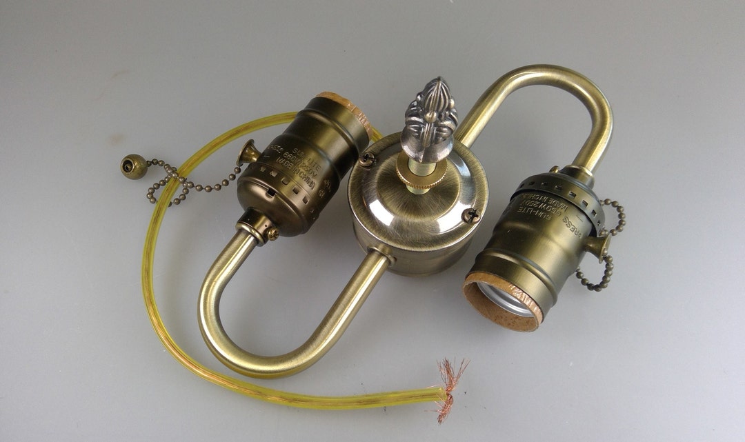 2 Lite Pull Chain Sockets Cluster Lamp Top Antique Brass Finish With ...