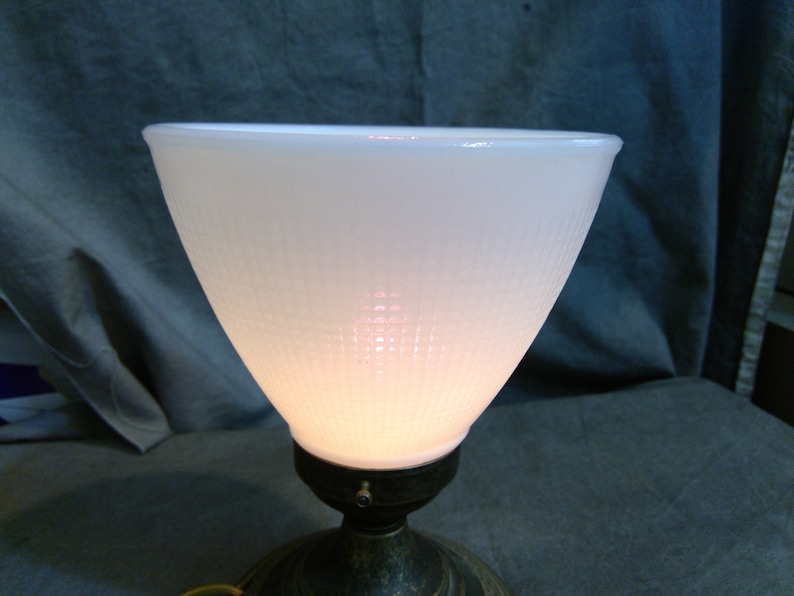 Antique White Glass Torchiere Floor Table Lamp Shade Waffle Design