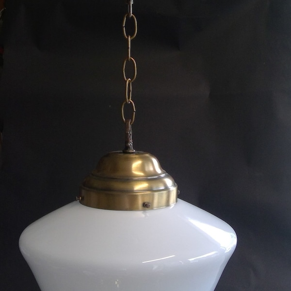 Schoolhouse Glass 12" White Milk Glass Shade Antique Brass Pendant Mount Fixture