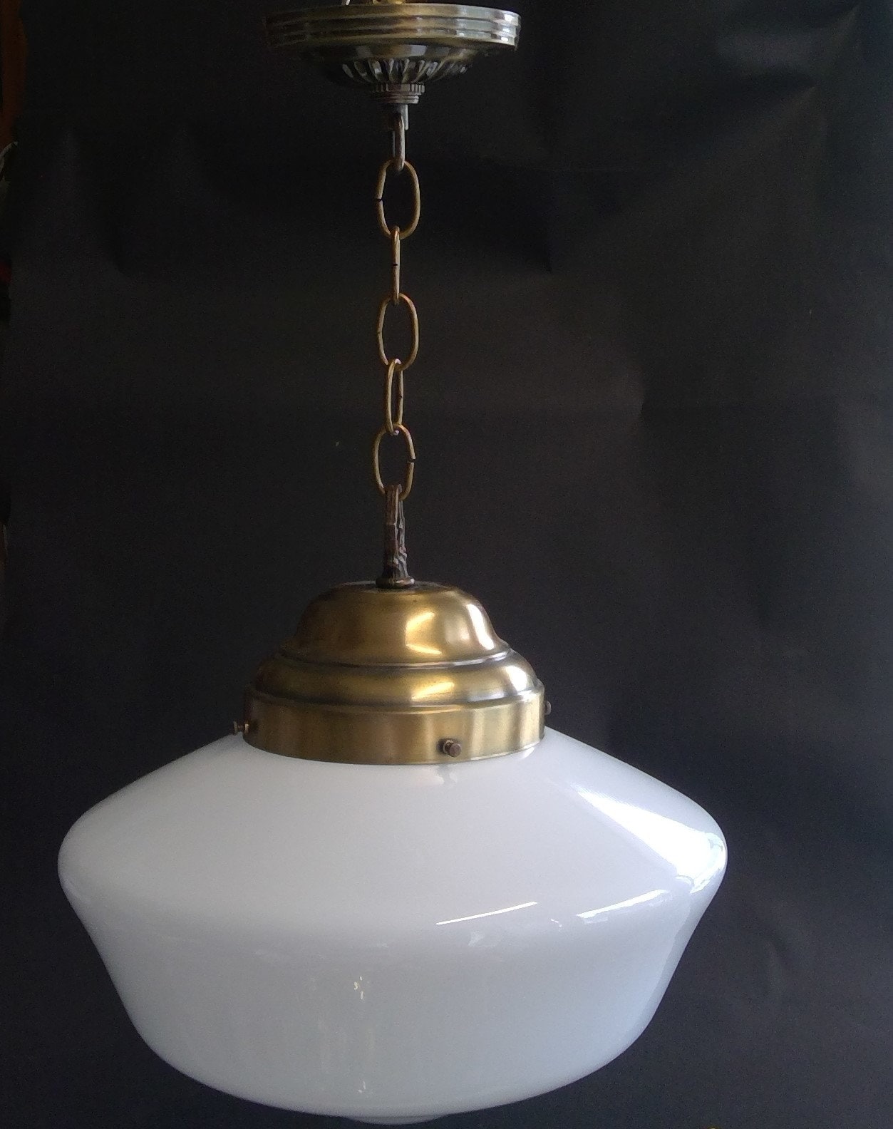 Schoolhouse Glass 14 White Milk Glass Shade Antique Brass Pendant