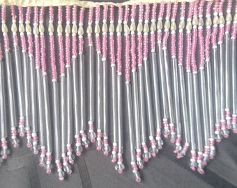 Beaded Gass Pink fringe glass straw  5" long