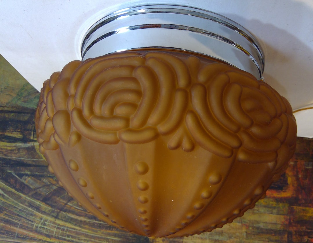 Rose Amber Color Design Glass Shade and Chrome Fixture Flush Mounted Etsy