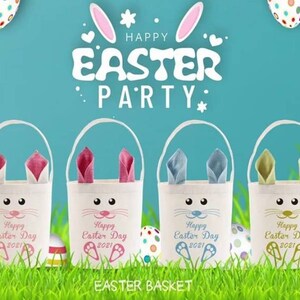 NEW Sublimation Rabbit Blank Easter Bunny Bag!! Ready to be Personalized Easter Basket!! Available in several colors!! Ready to Ship!! Linen