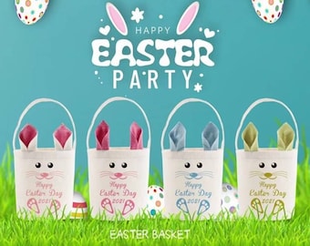 NUEVA Sublimación Conejo En Blanco Bolsa de Conejo de Pascua!! Listo para ser Cesta de Pascua Personalizada!! Disponible en varios colores!! ¡¡Listo para enviar!! Lino