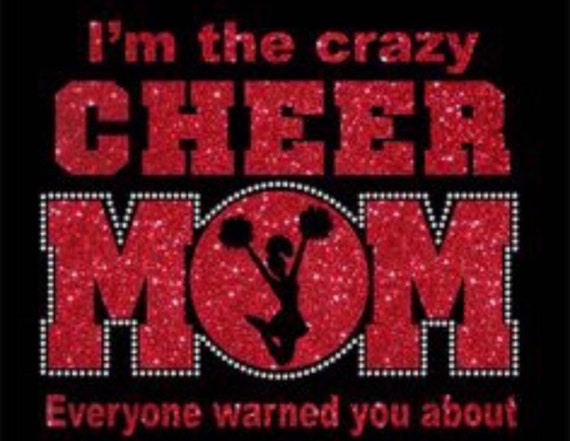 Crazy Cheer Mom Premium Rhinestone glitter Tshirt/ hoodie. Mega Bling. Red Glitter and Clear stones