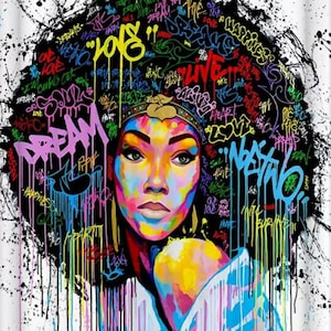 Ethnic Colorful Queen, Queen with crown, Black Panther shower curtain