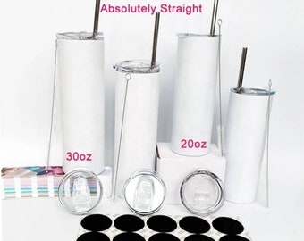 Blank 20oz Sublimation STRAIGHT White Stainless Steel Tumblers!!! White and Glitter available!! RTS!!! 8/6/4 pack available! Shrink wrap Inc