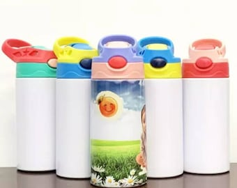 New Blank Sublimation STRAIGHT Flip Top 12oz Kid&#39;s Tumbler/Water Bottles are great for any occasion. Ships Next Business Day!!! NON-TAPERED