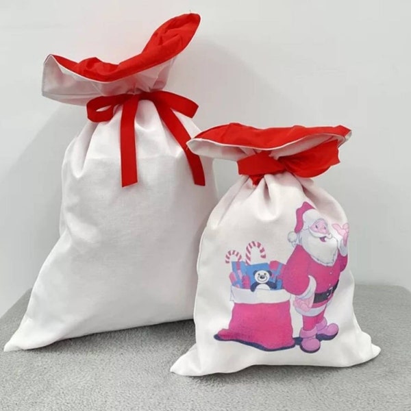 Sublimation Santa Gift Sack, Blank Sublimation Double Layered 28" X 19" Use as is or sublimate!! RTS! Available in size Large and Medium!!