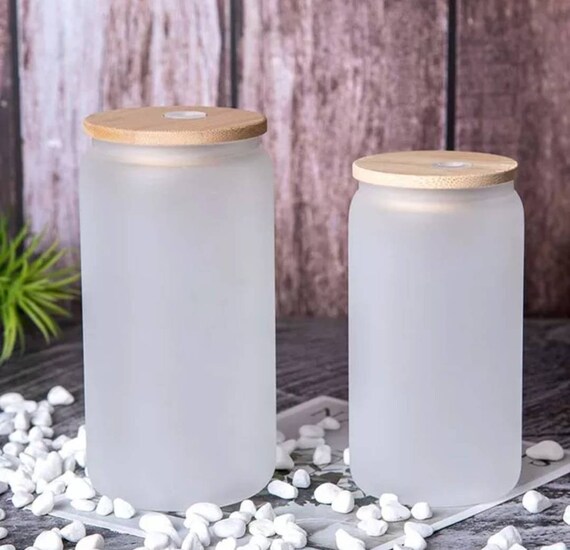 BULK Sublimation Beer Can Glass Blank 16oz Glass Soda Can Cup With Bamboo  Lid and Straw Clear and Frosted FREE SHIPPING 