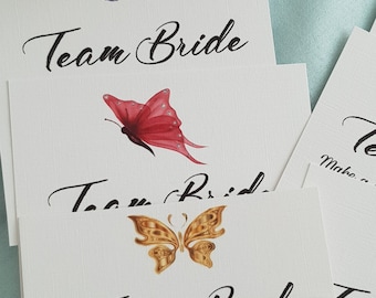 Hen Party, Hen Do, Hen weekend Team Bride- BUTTERFLY - Wish Bracelet - Friendship Bracelet - Personalised Card - 'Bride to Be' Charm