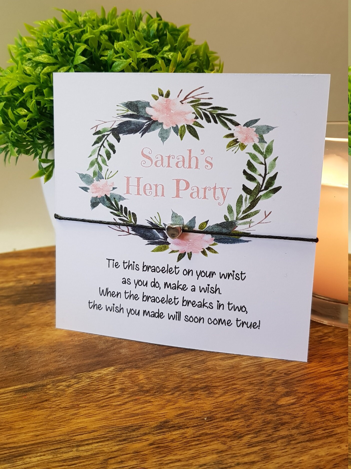 Floral Wreath -Hen Party Wish Bracelet - Friendship Bracelet - Person…