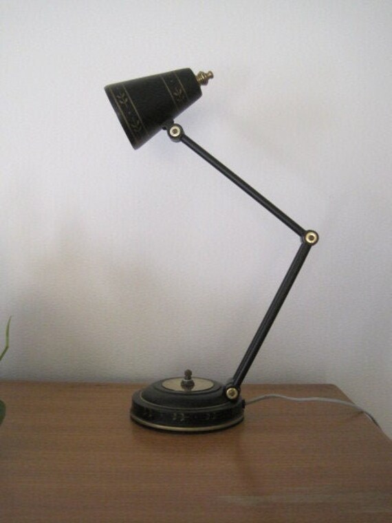 Lamp Tole Painted Black Gold Extendable Arm Desk Lamp Tole Painted Black Gold