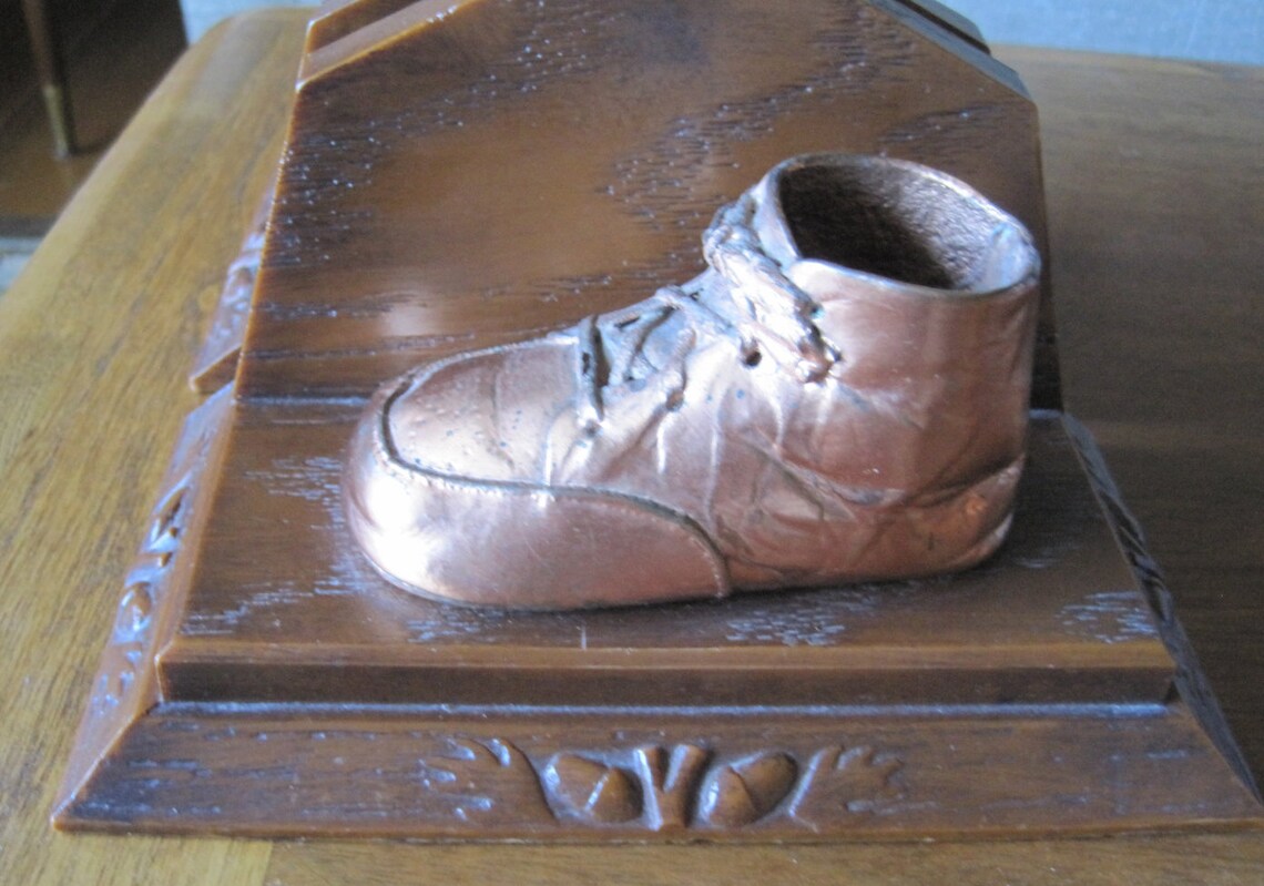 Bookends Bronze Baby Shoe Bookends Vintage Etsy