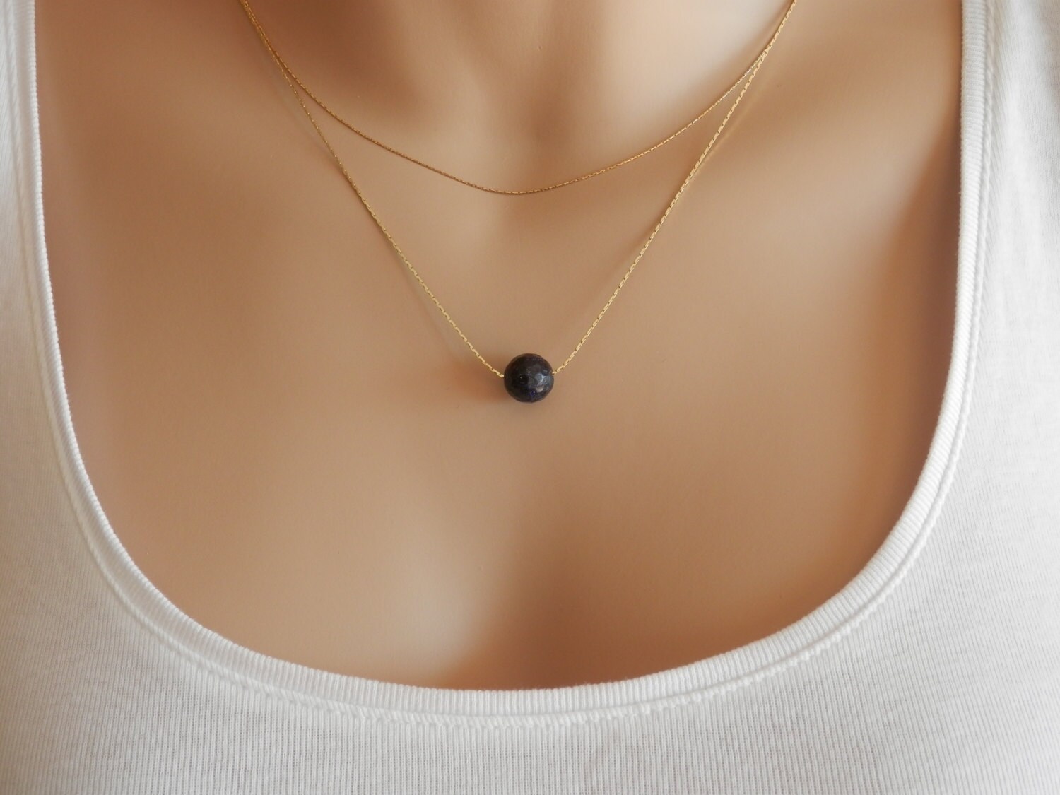 Blue Goldstone crystal pendant necklace