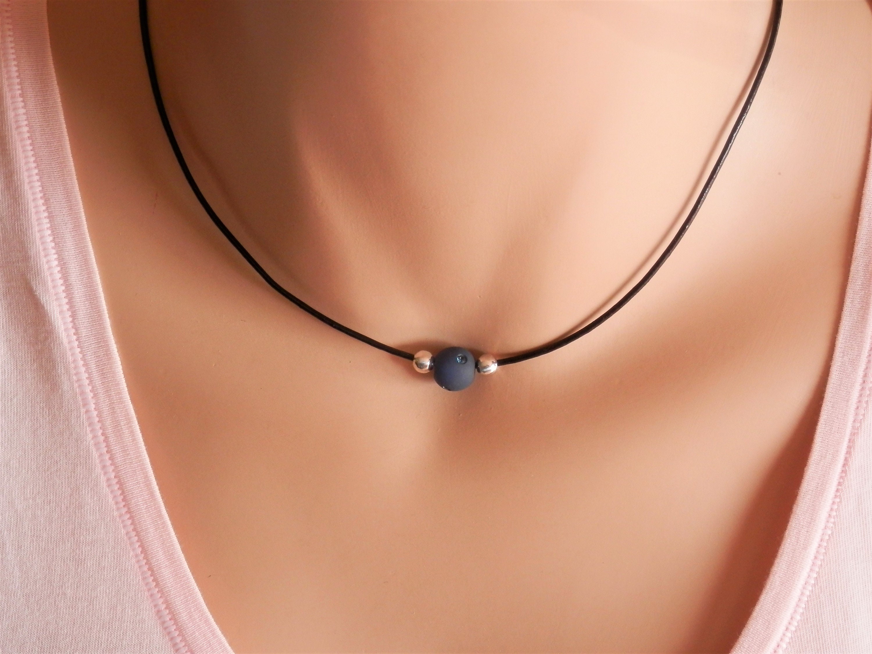 August Birthstone Green Leather Necklace Black Leather