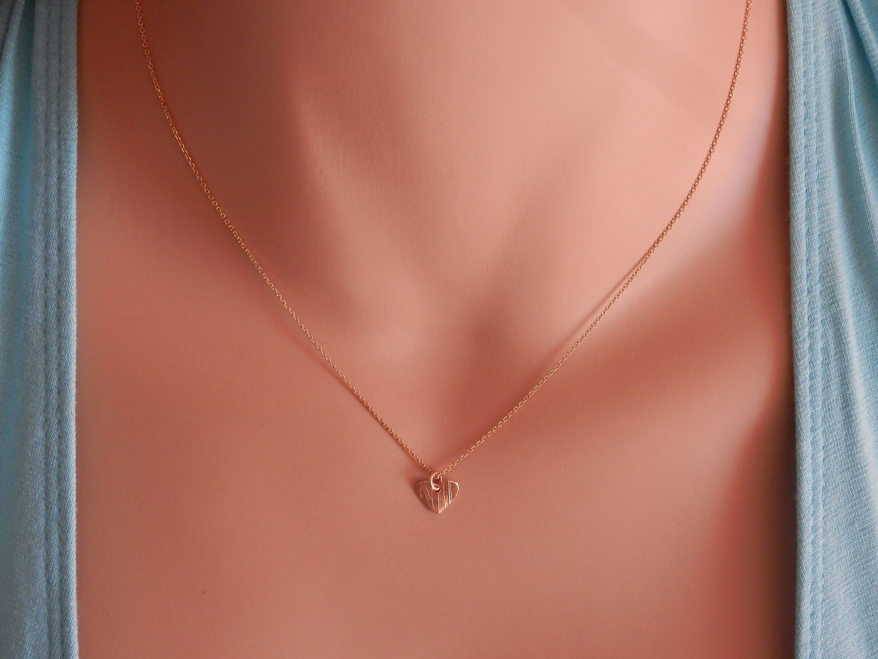 Gold Heart Necklace Rose Gold Heart Pendant Sterling Silver Etsy