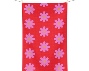 Red and Pink Flower Microfiber Tea Towel | Cute Tea Towel | Kitchen Towel