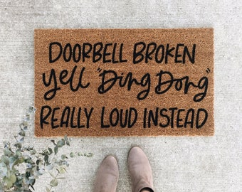 doorbell broken welcome mat | hand painted, custom doormat | cute doormat | outdoor doormat | wedding gift | housewarming gift