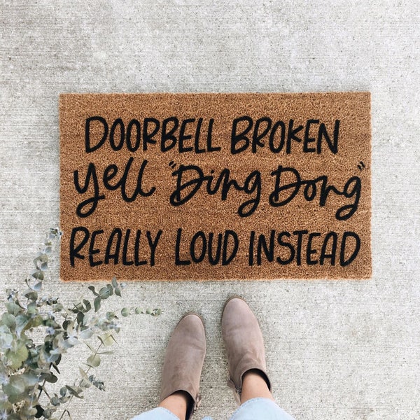 doorbell broken welcome mat | hand painted, custom doormat | cute doormat | outdoor doormat | wedding gift | housewarming gift