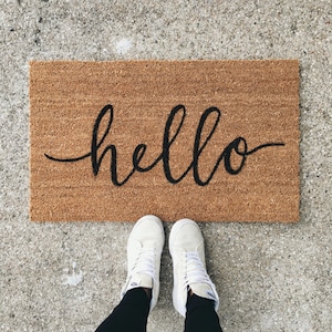 hello welcome mat | hand painted, custom doormat | cute doormat | outdoor doormat | wedding gift | housewarming gift | Black Friday