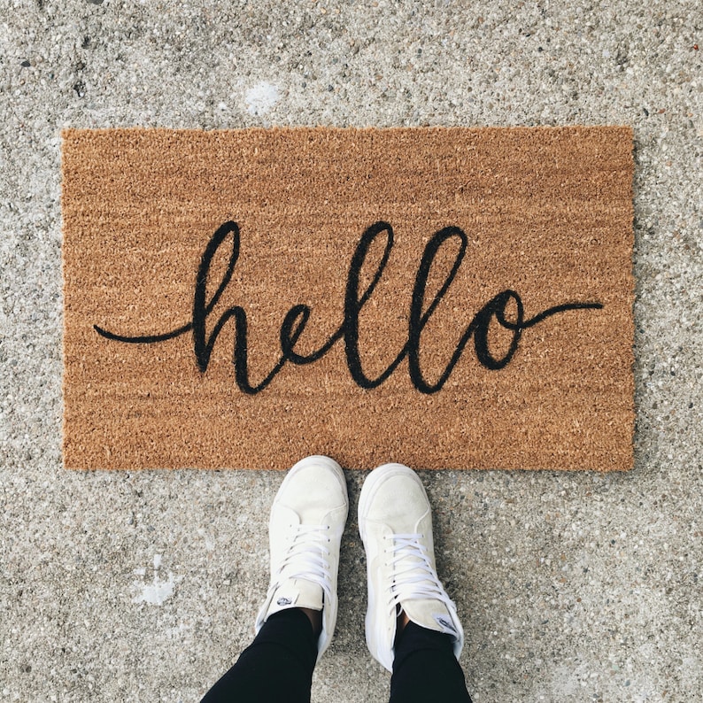 hello welcome mat hand painted, custom doormat cute doormat outdoor doormat wedding gift housewarming gift Black Friday image 1