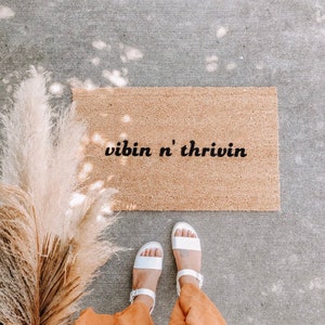 vibin n' thrivin | home decor | hello welcome mat | hand painted, custom doormat | cute doormat | outdoor doormat | coir doormat