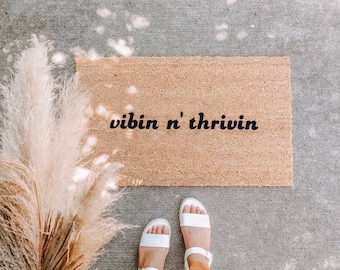 vibin n' thrivin | home decor | hello welcome mat | hand painted, custom doormat | cute doormat | outdoor doormat | coir doormat