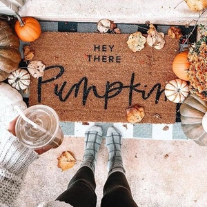 THE ORIGINAL hey there pumpkin fall decor welcome mat cute doormat fall doormat porch decor halloween doormat hello pumpkin image 3