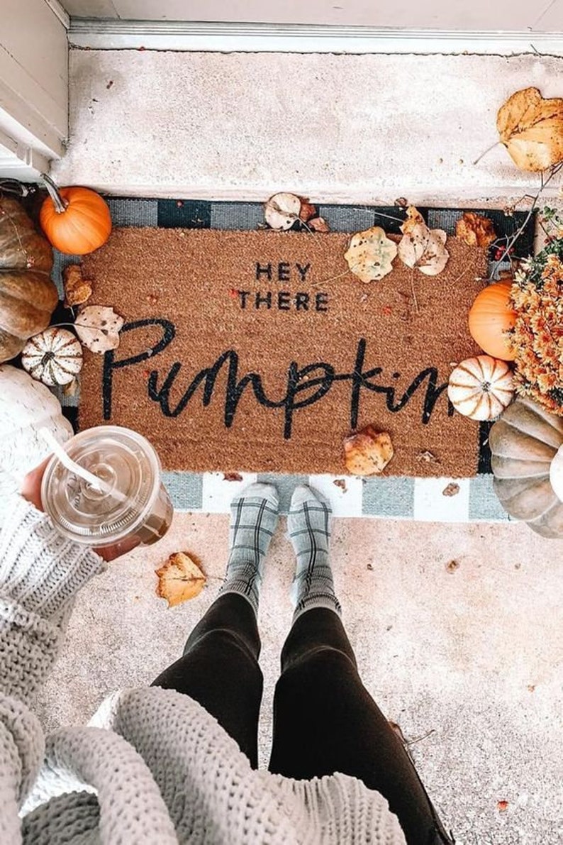 THE ORIGINAL hey there pumpkin fall decor welcome mat cute doormat fall doormat porch decor halloween doormat hello pumpkin image 3