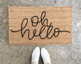 oh hello welcome mat | hand painted, custom doormat | cute doormat | outdoor doormat | wedding gift | housewarming gift